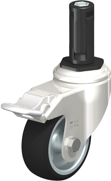 Blickle LKRXA-PATH 80G-11-FI-EXR13 Edelstahl-Apparate-Lenkrolle mit Expander & Feststeller, Thermoplastisches Polyurethan, Grau, 853387