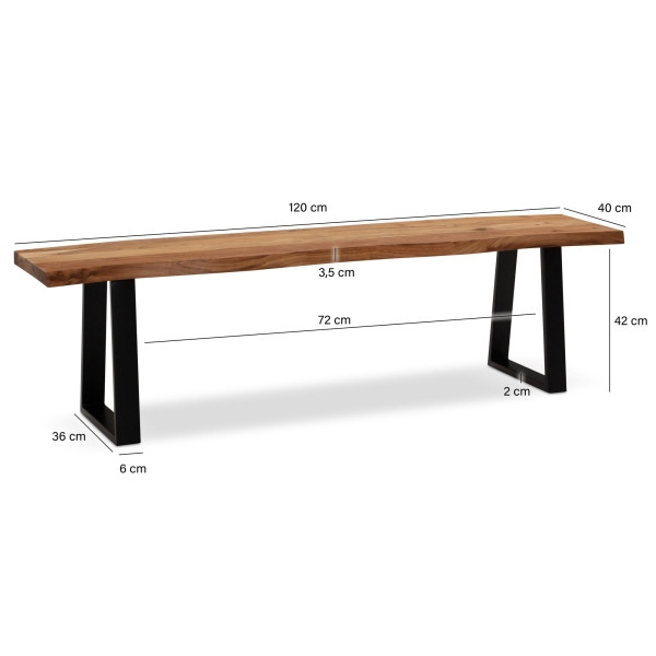 Wohnling Esszimmerbank 120x40x45,5 cm Akazie Massivholz/Metall, Esstischbank ohne Lehne, Küchenbank Modern, Sitzbank Klein, WL7.289