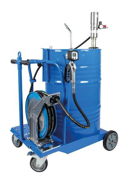Rapid Mobiles Getriebeöl-Abgabeset in pneumatischer Ausführung, mit Schlauchaufroller, für die Aufnahme von einem 200 Liter-Fass, nicht eichfähig, 23 031