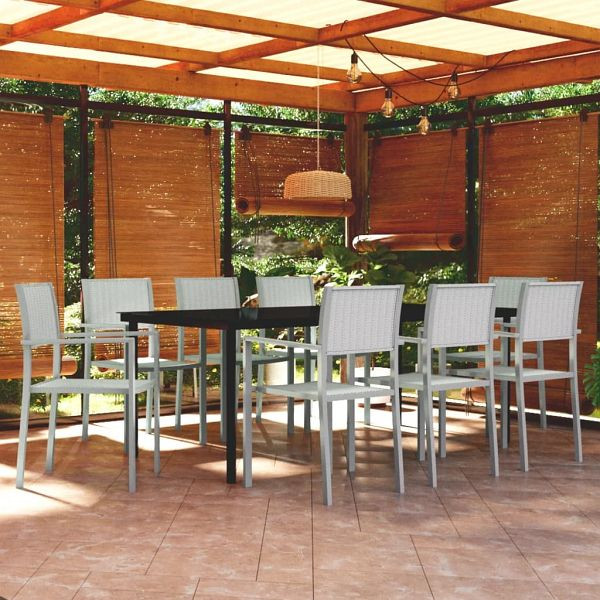 vidaXL 9-teilig Garten-Essgruppe Weiß, Material: Pulverbeschichteter Stahl, Kunststoff, 3099262