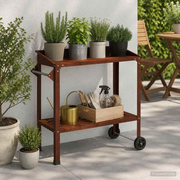 vidaXL Umtopftisch mit Rädern Rostoptik 96 x 50 x 89 cm, 8014854