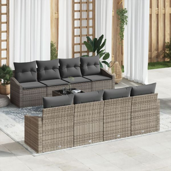 vidaXL 7-teiliges Garten-Sofa-Set mit Kissen in grauem Poly-Rattan, 3355318