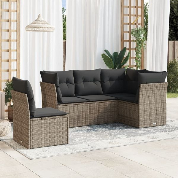 vidaXL 5-teilig Garten-Sofagarnitur mit Kissen Grau Poly Rattan, 3249479