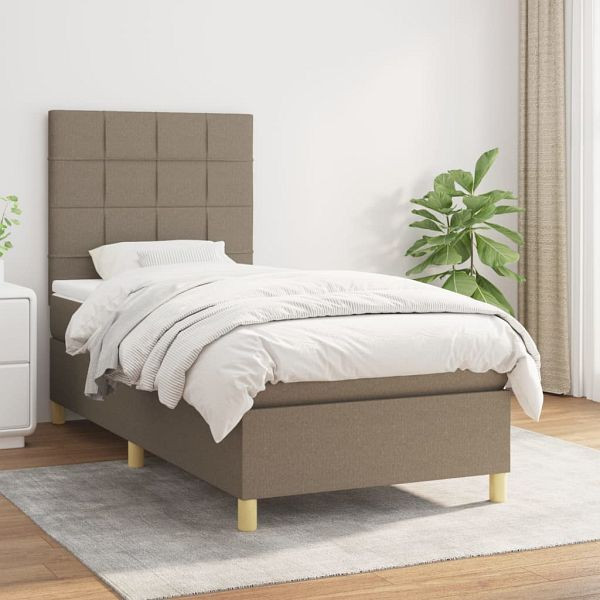 vidaXL Boxspringbett mit Matratze Taupe 90x190 cm Stoff, 3142301