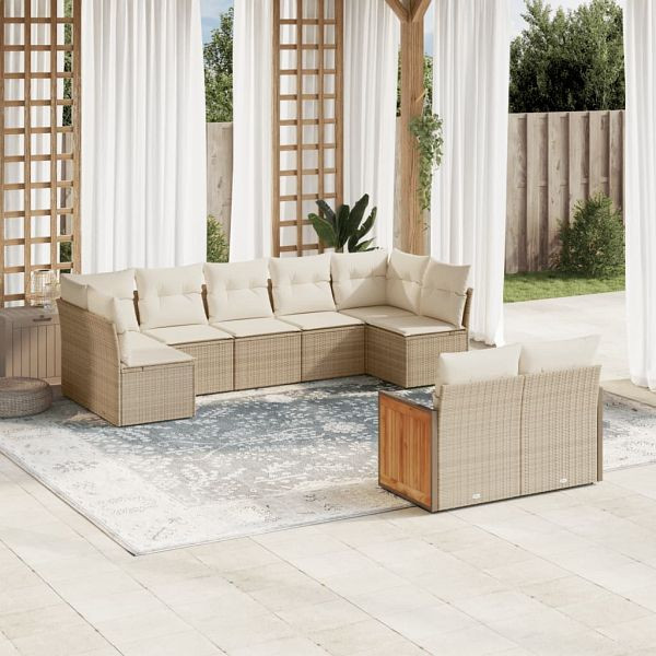 vidaXL 9-teilig Garten-Sofagarnitur mit Kissen Beige Poly Rattan, 3227969