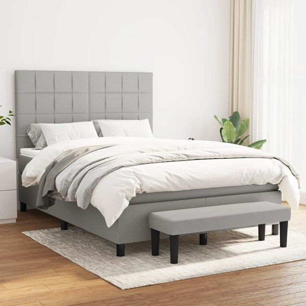 vidaXL Boxspringbett mit Matratze Hellgrau 140x190 cm Stoff, 3136589