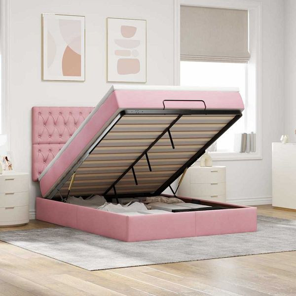 vidaXL Ottoman-Bett mit Matratzen Rosa 140x190 cm Samt, 3313546
