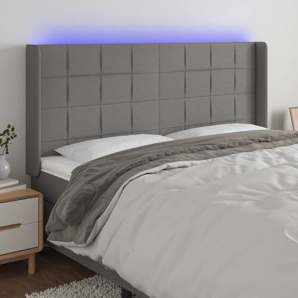 vidaXL LED Kopfteil Dunkelgrau 203x16x118/128 cm Stoff, 3124071