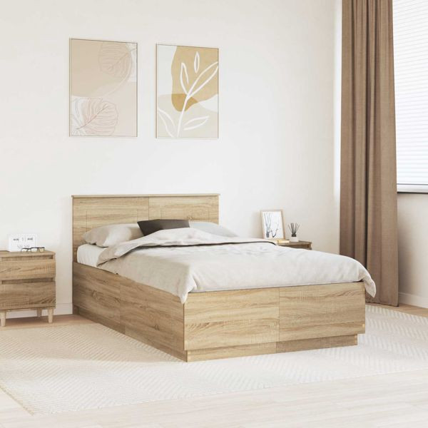 vidaXL Bettrahmen mit Kopfteil Sonoma-Eiche 120 x 190 cm Holzwerkstoff, 3408182