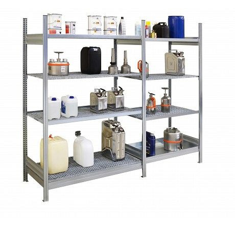 Cemo Gefahrstoffregal 13/5 mit Gitterrostebenen, 136 x 53,5 x 200 cm, Erweiterungseinheit, 11188