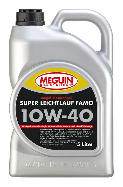 Meguin megol Motorenöl Super Leichtlauf FAMO SAE 10W-40, Kanister Kunststoff, VE: 5 Liter, 4356