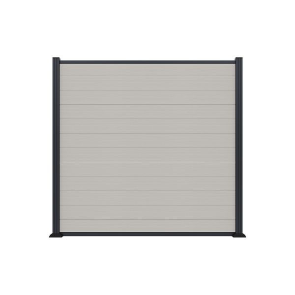 T&J MAX WPC-Steckzaunset, 175 x 168 cm, coextrudiert, Farbe beige, Abschlussleiste und Clips separat in silber oder anthrazit, 45409