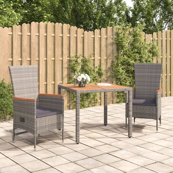 vidaXL 3-teilig Garten-Essgruppe mit Kissen Grau Poly Rattan, 3157546