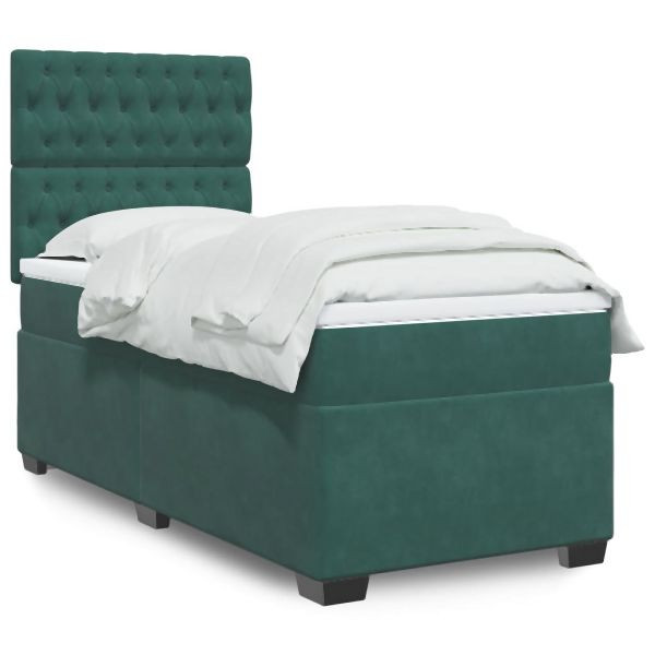 vidaXL Boxspringbett mit Matratze Dunkelgrün 90x200 cm Samt, 3290819