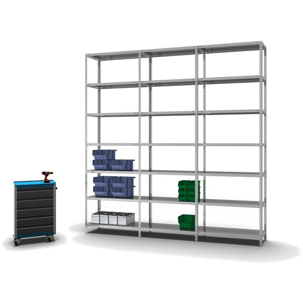 hofe Fachboden-Grundregal, 3000x400x1000 mm, 7 Fachebenen, verzinkt, 125 kg Fachlast, 875 kg Feldlast, zweiseitige Bedienung, WZG30410L