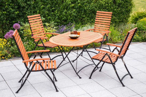 Merxx Schlossgarten Set 5-teilig, 4 Schlossgarten Klappsessel, Rückenlehne 5-fach verstellbar, 1 Schlossgarten Klapptisch, oval, 140 x 90 cm, 50147-217