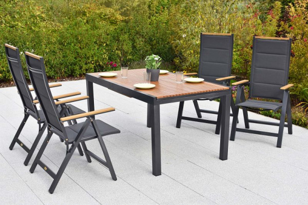 Merxx Verona Set 5-teilig, 4 Verona Klappsessel, 1 Ausziehtisch 150 (200) x 90 cm, Tischplatte aus Kunststoff in Holzoptik, 51028-309