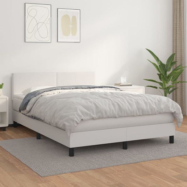 vidaXL Boxspringbett mit Matratze Weiß 140x200 cm Kunstleder, 3141006