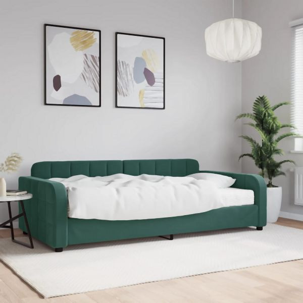 vidaXL Tagesbett mit Matratze Dunkelgrün 100x200 cm Samt, 3196914