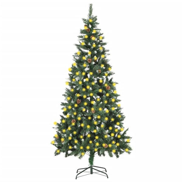 vidaXL Weihnachtsbaum Gefrostet mit Beleuchtung & Zapfen 210 cm, 3077748