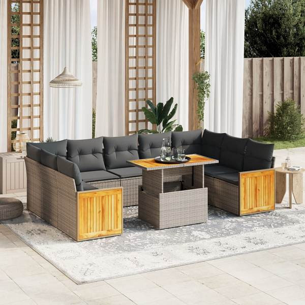 vidaXL 10-tlg. Garten-Sofagarnitur mit Kissen Grau Poly Rattan, UV-beständig, 3274105