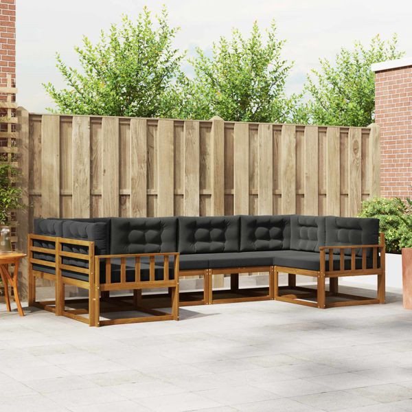 vidaXL Outdoor-Sofagarnitur mit Kissen 6-teilig Natur und Anthrazit, 3368065