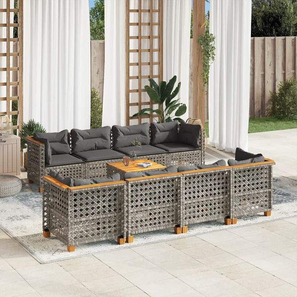 vidaXL 9-teilig Garten-Sofagarnitur mit Kissen Grau Poly Rattan, 3261771