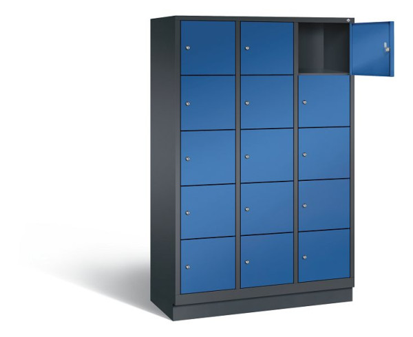 C+P Schließfachschrank Evolo, H1800xB1200xT500mm, Farbe: Schwarzgrau / Enzianblau, 48020-325 S10191