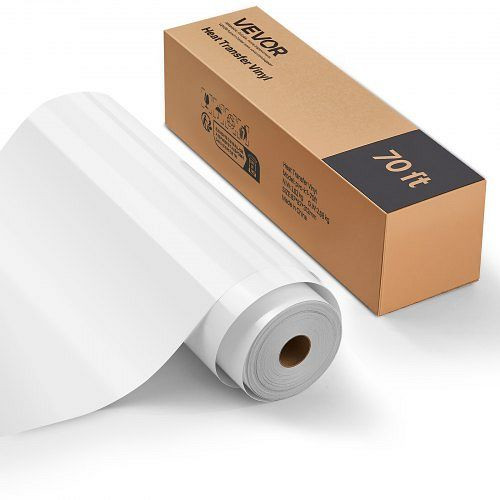 VEVOR glänzend weiße HTV-Bügelvinylrolle (304,8 x 21336 mm), kompatibel mit Schneidemaschinen, für T-Shirts, Kissen, Hüte, KZMJC12INCH7V8MLF001V0