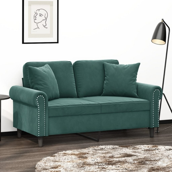 vidaXL 2-Sitzer-Sofa mit Zierkissen Dunkelgrün 120 cm Samt, 3200937