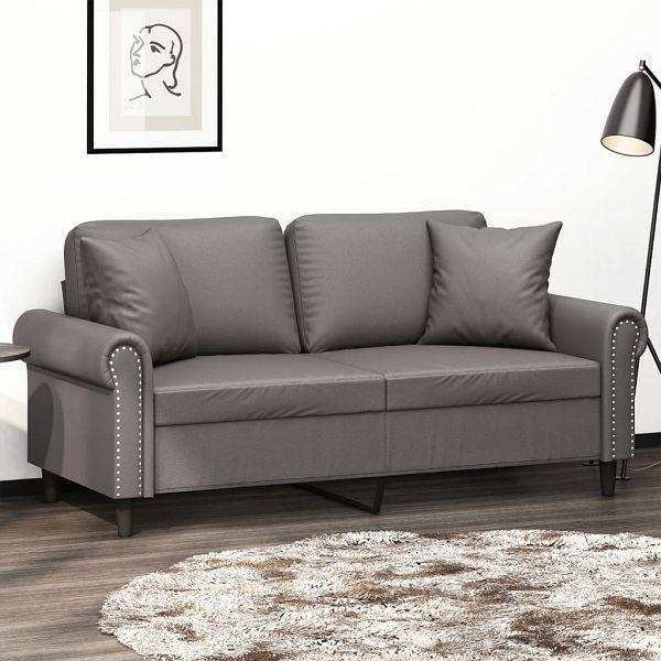 vidaXL 2-Sitzer-Sofa mit Zierkissen Grau 140 cm Kunstleder, 3200932