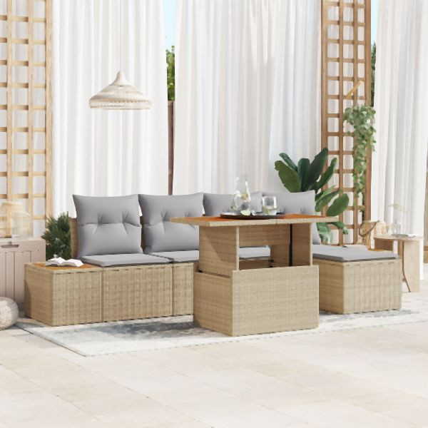 vidaXL Garten Sofa Set Set von 6 Beige, Grau Rattan, Polyester, 3350062