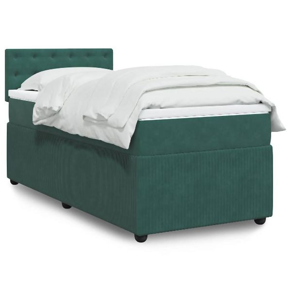 vidaXL Boxspringbett mit Matratze Dunkelgrün 90x190 cm Samt, 3289917