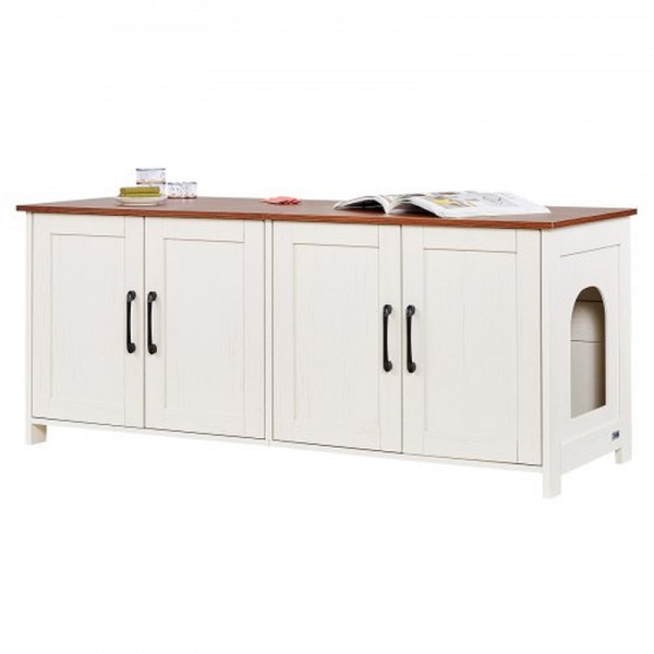 VEVOR Katzenschrank 120x45x50cm, Katzenklo Schrank mit 4 Türen & 2 Eingängen, Katzentoilette Holz, Braun & Weiß, JSDMMSPWQ472Z9PLH002V0