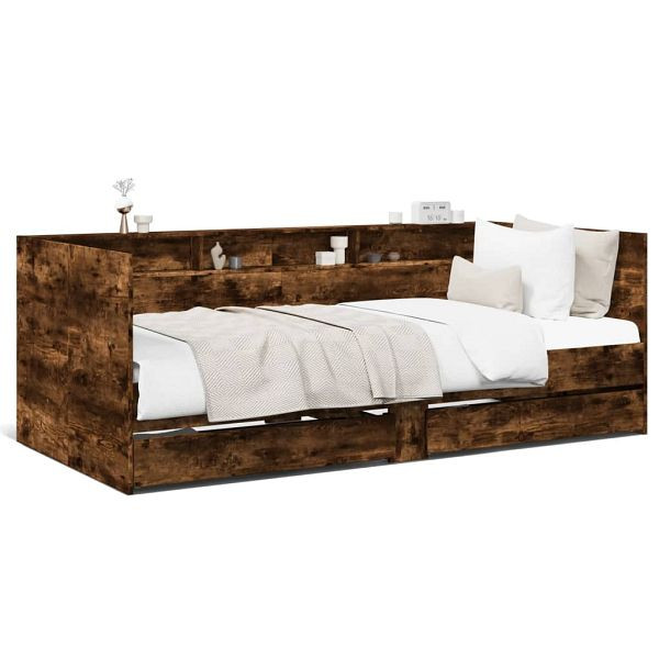 vidaXL Tagesbett mit Schubladen Räuchereiche 75x190 cm Holzwerkstoff, 3280864