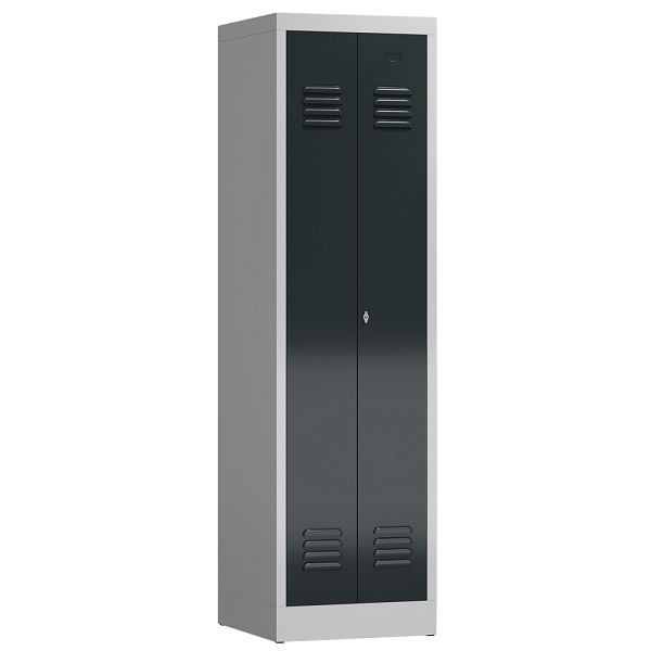 Lüllmann ClassiX Garderobenschrank, 2 Abteile mittig schließend, 1800 x 500 x 500 mm, lichtgrau/anthrazit, X-510408