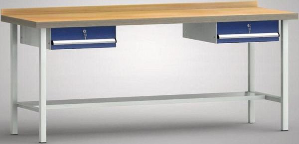 KLW Standard-Werkbank - 2000 x 700 x 840 mm L x T x H, links & rechts 1 Einzelschublade 150 mm Fh-EA, WS003N-2000M40-E7004