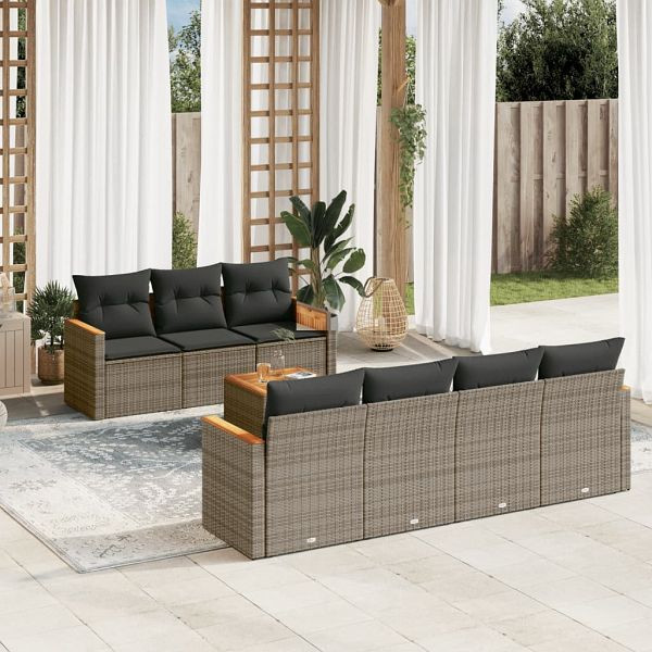 vidaXL 8-teilig Garten-Sofagarnitur mit Kissen Grau Poly Rattan, 3225808