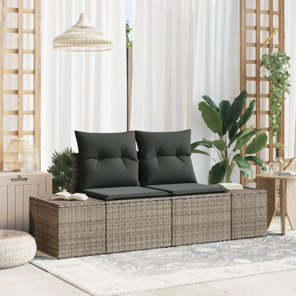 vidaXL 2-Sitzer Garten Sofa mit Stauraum & Kissen Grau Poly Rattan, 42006804