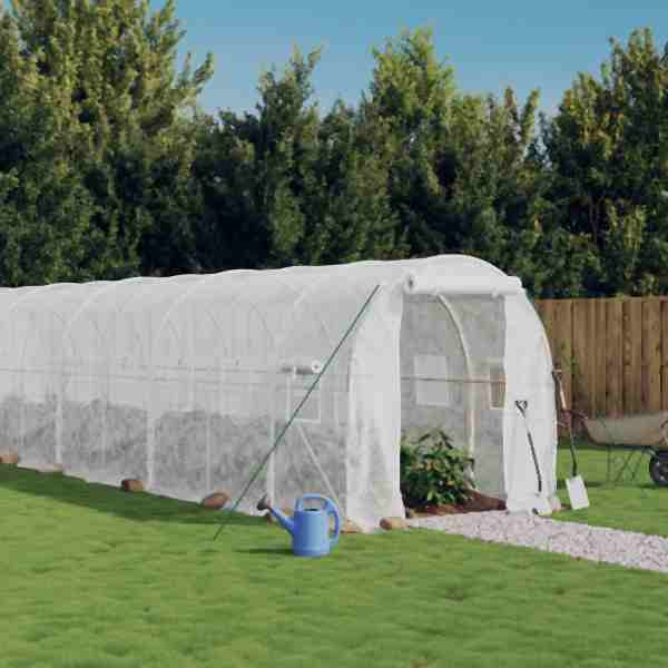 vidaXL Gewächshaus mit Stahlrahmen Weiß 16 m² 8x2x2 m, 3188030