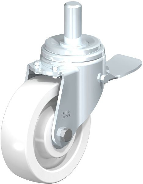 Blickle LHZ-SPO 160K-ST Stahlblech-Lenkrolle, Schwerlast-Ausführung, mit Zapfen & Feststeller, Polyamid, Weiß, 852961