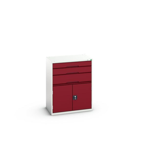 bott verso Schubladenschrank mit Flügeltür, mit 3 Schubladen und Fachboden, BxTxH: 800 x 550 x 1000 mm, Lichtgrau / Purpurrot, 16925161.24