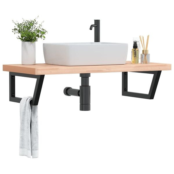 vidaXL Waschbeckenregal Wandmontage Stahl und Massivholz Buche, 3302439