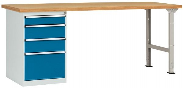 Manuflex Werkbanksystem COMBI Modell 5 mit Multiplexplatte, BxTxH = 2000 x 700 x 840 mm, Brillantblau, WC5110.5007
