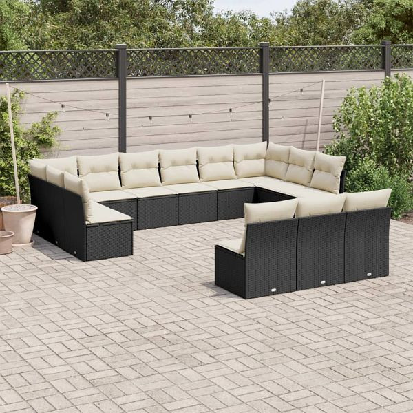 vidaXL 13-teilig Garten-Sofagarnitur mit Kissen Schwarz Poly Rattan, 3218386