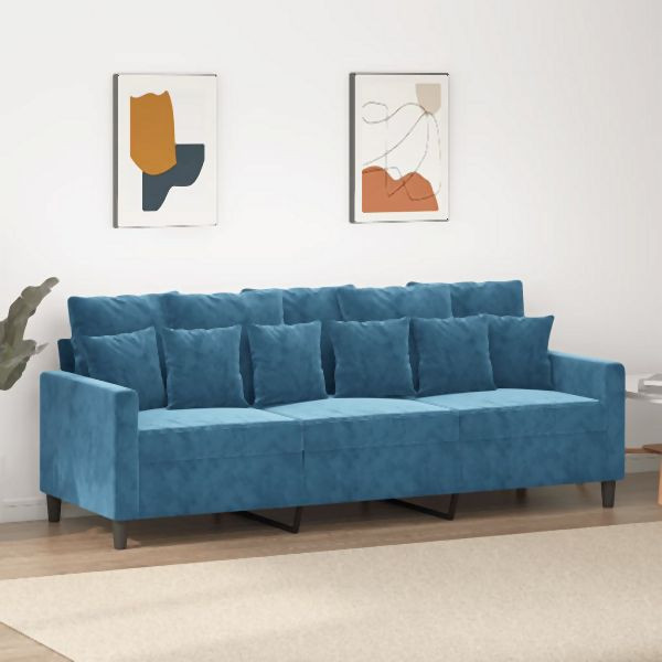vidaXL 3-Sitzer-Sofa Blau 180 cm Samt, Entspannung, 359322
