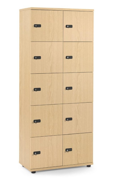 Deskin Schließfachschrank OFFICE-LINE mit 10 Fächern, Buchedekor, 800 x 420 x 1890 mm, ohne Posteinwurf, 10 Abteile, Korpus: Buchedekor, 290088