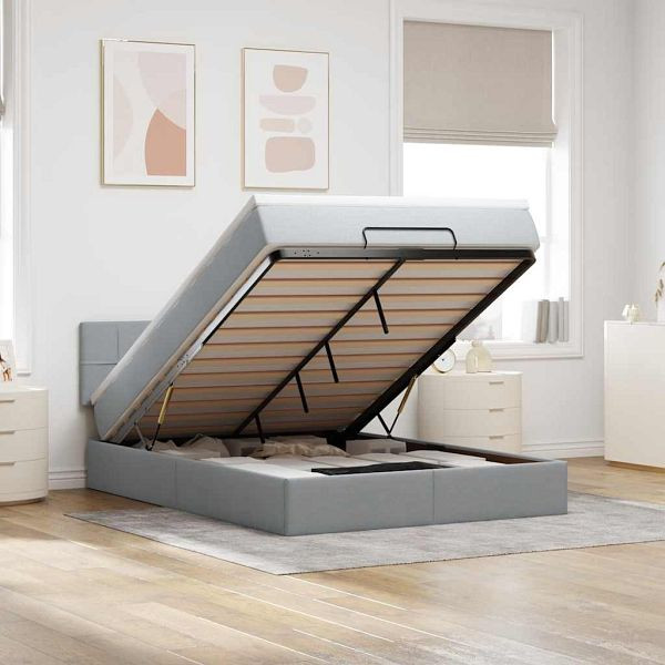vidaXL Ottoman-Bett mit Matratze Hellgrau 140x190 cm Stoff, 3311456