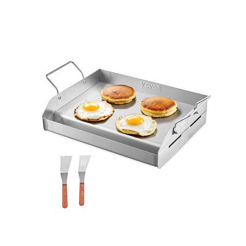 VEVOR Edelstahl Grillplatte rechteckig (425x270mm), flache Oberseite, für BBQ, Teppanyaki, tragbar mit Griff, SCJPBXG1713IYPLMKV0