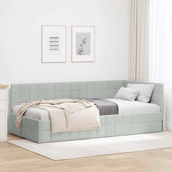 vidaXL Eckbettgestell mit Kopfteil Hellgrau 100 x 200 cm Samt, 42016398